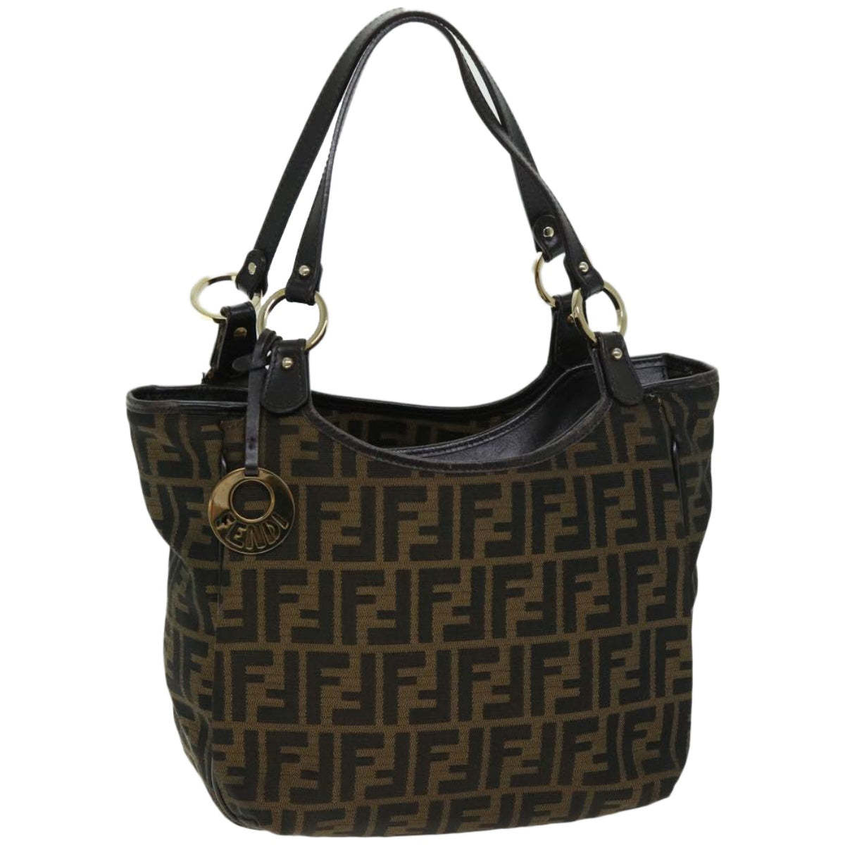 FENDI Zucca Canvas Shoulder Bag Black Brown fm3246