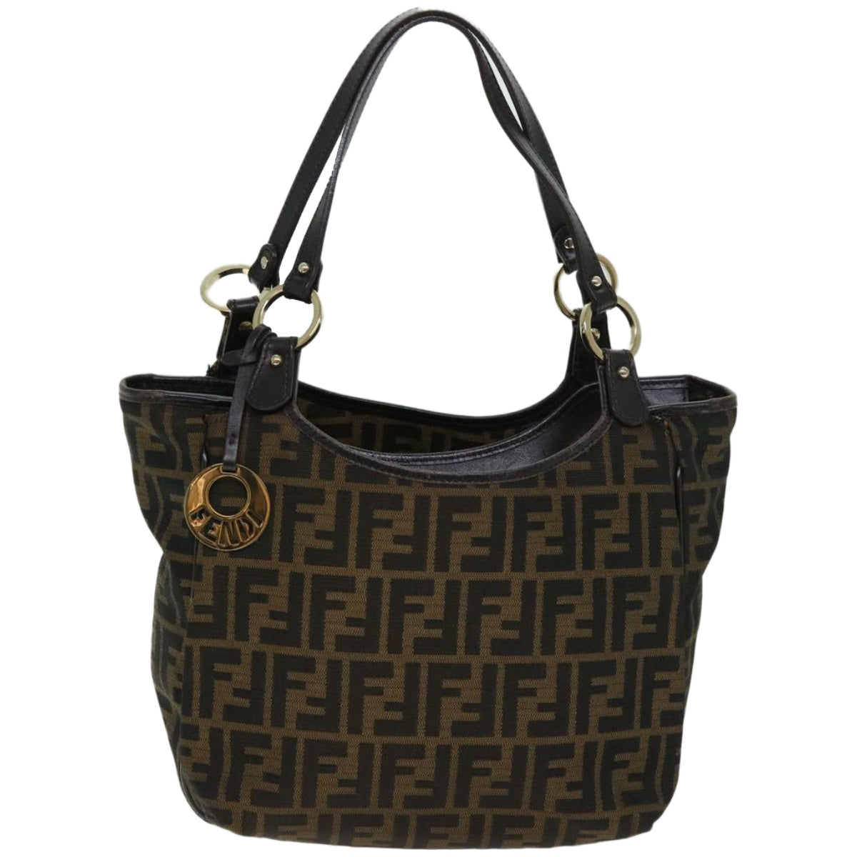 FENDI Zucca Canvas Shoulder Bag Black Brown fm3246