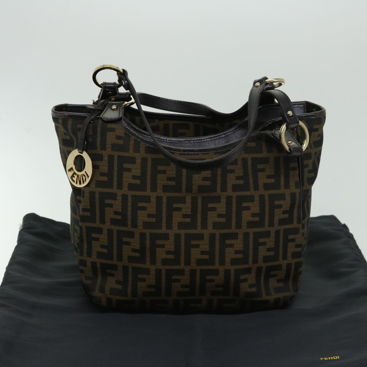 FENDI Zucca Canvas Shoulder Bag Black Brown fm3246