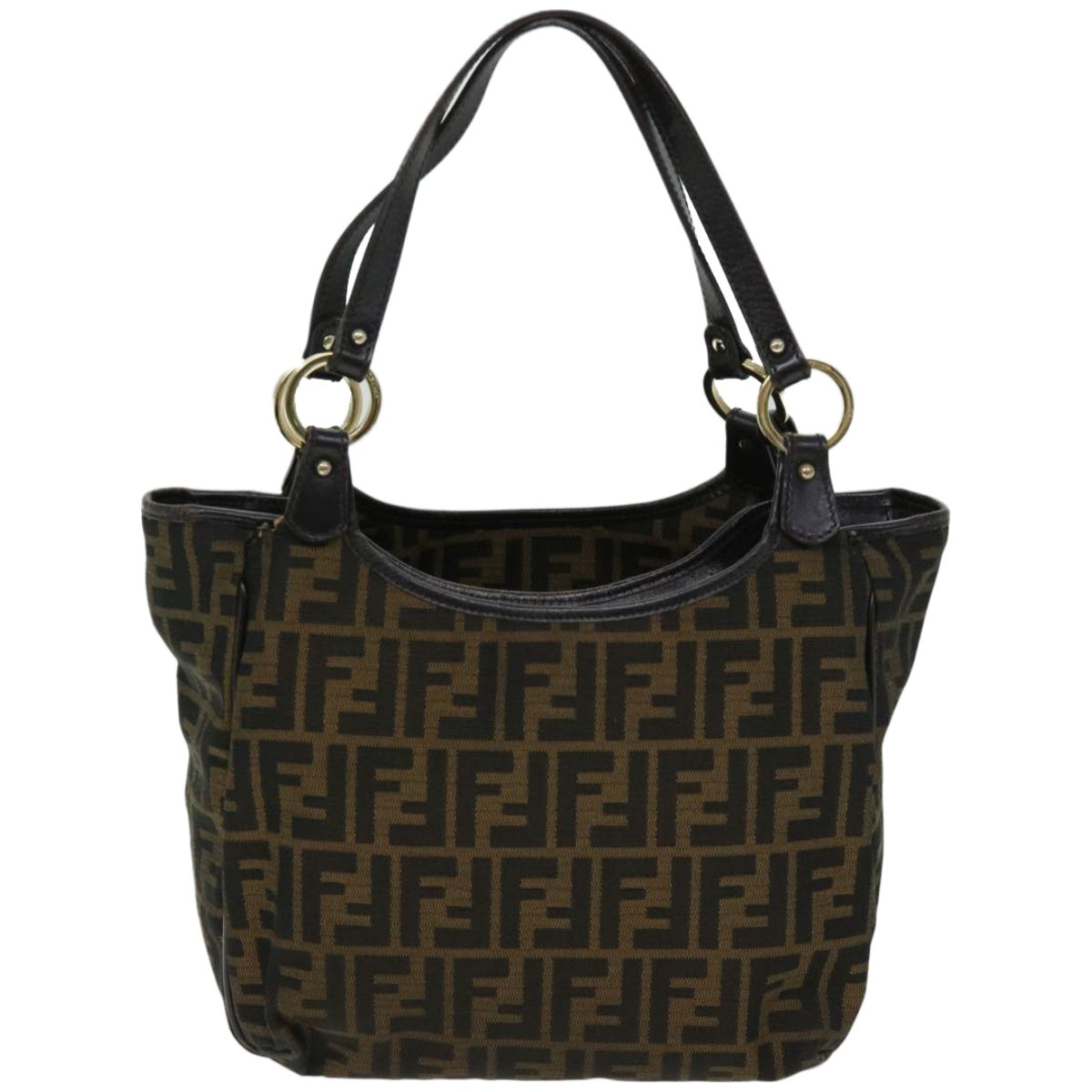 FENDI Zucca Canvas Shoulder Bag Black Brown fm3246