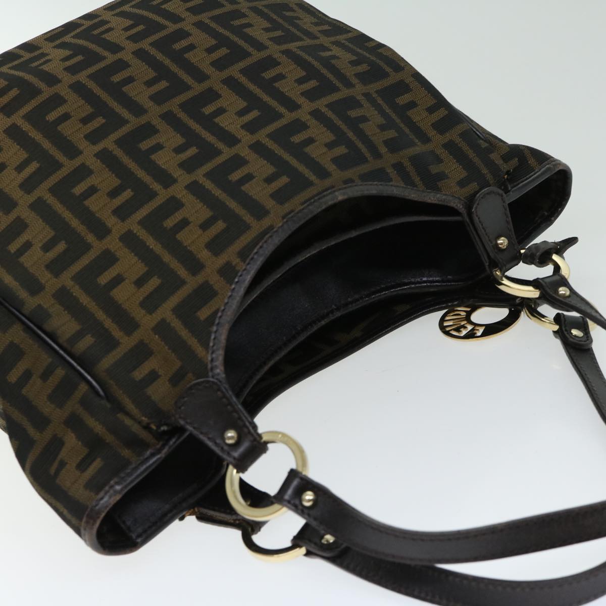FENDI Zucca Canvas Shoulder Bag Black Brown fm3246