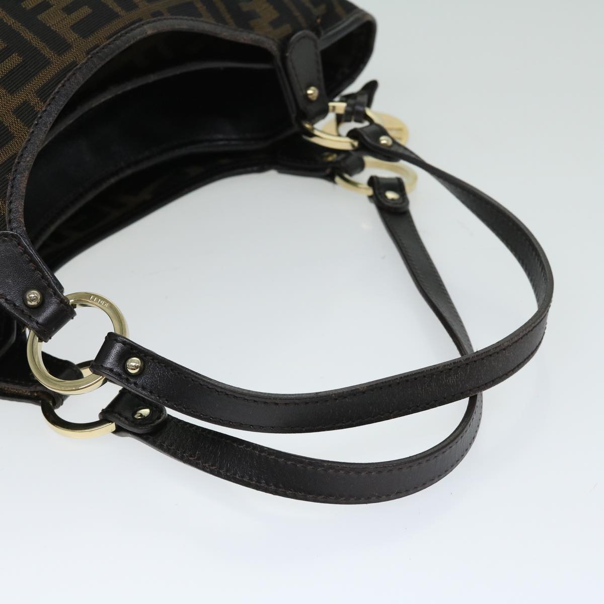 FENDI Zucca Canvas Shoulder Bag Black Brown fm3246