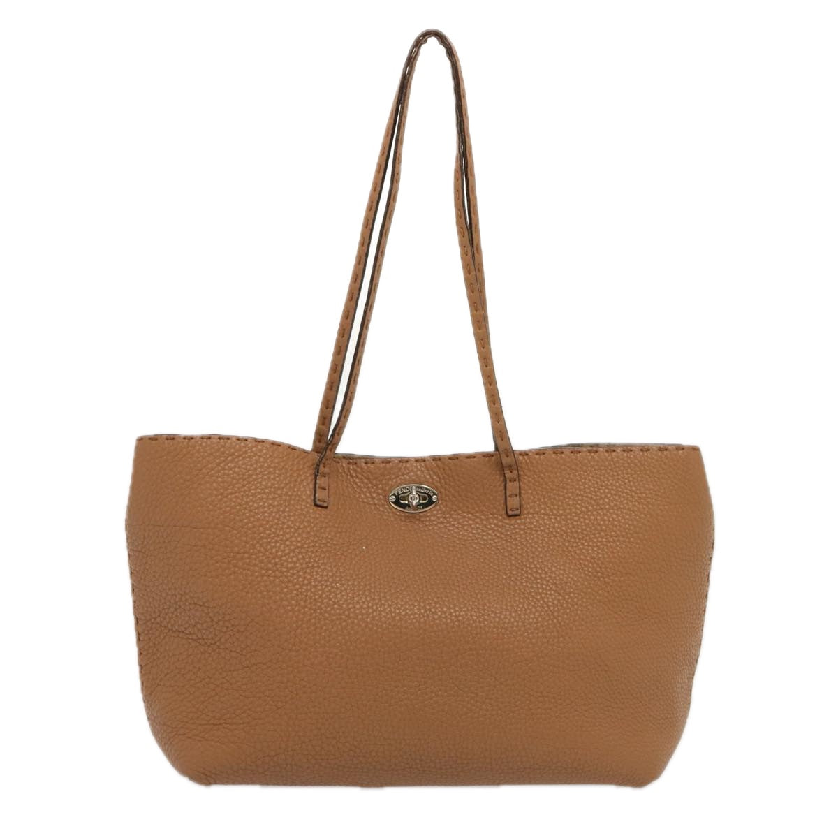 FENDI Celeria Carla Tote Bag Leather Brown fm3285