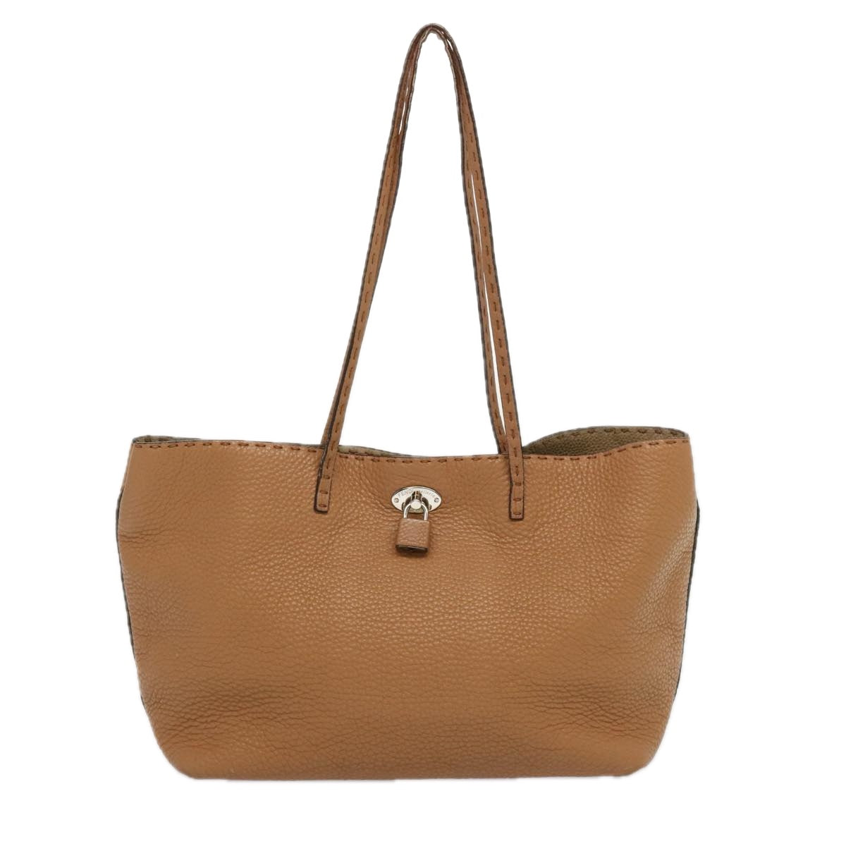 FENDI Celeria Carla Tote Bag Leather Brown fm3285