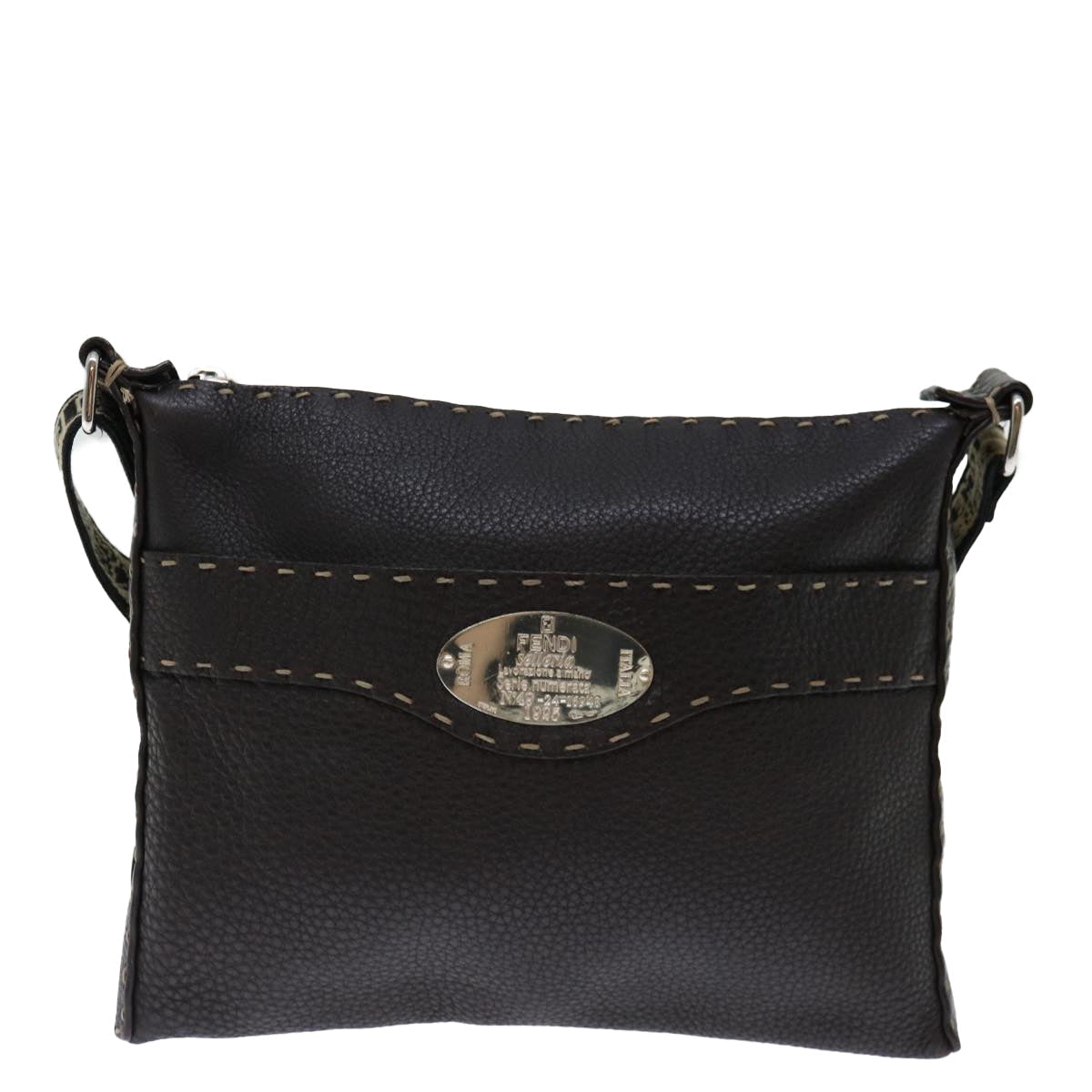 FENDI Celeria Shoulder Bag Leather Brown fm3345