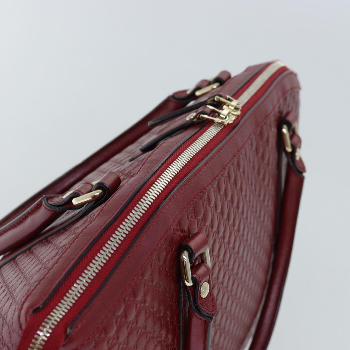 GUCCI Micro GG Canvas Guccissima Hand Bag Leather 2way Red 449657 fm3413