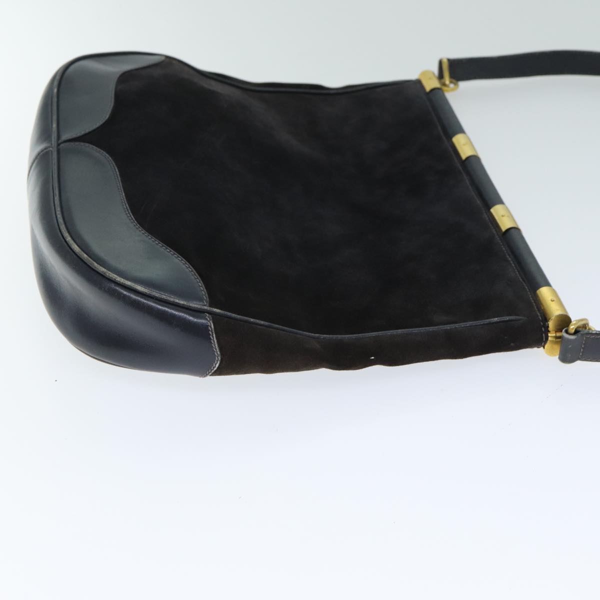 GUCCI Shoulder Bag Leather Suede Navy fm3543