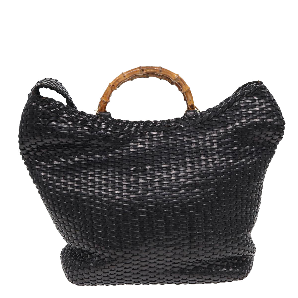 GUCCI Bamboo Hand Bag Leather 2way Black fm3573