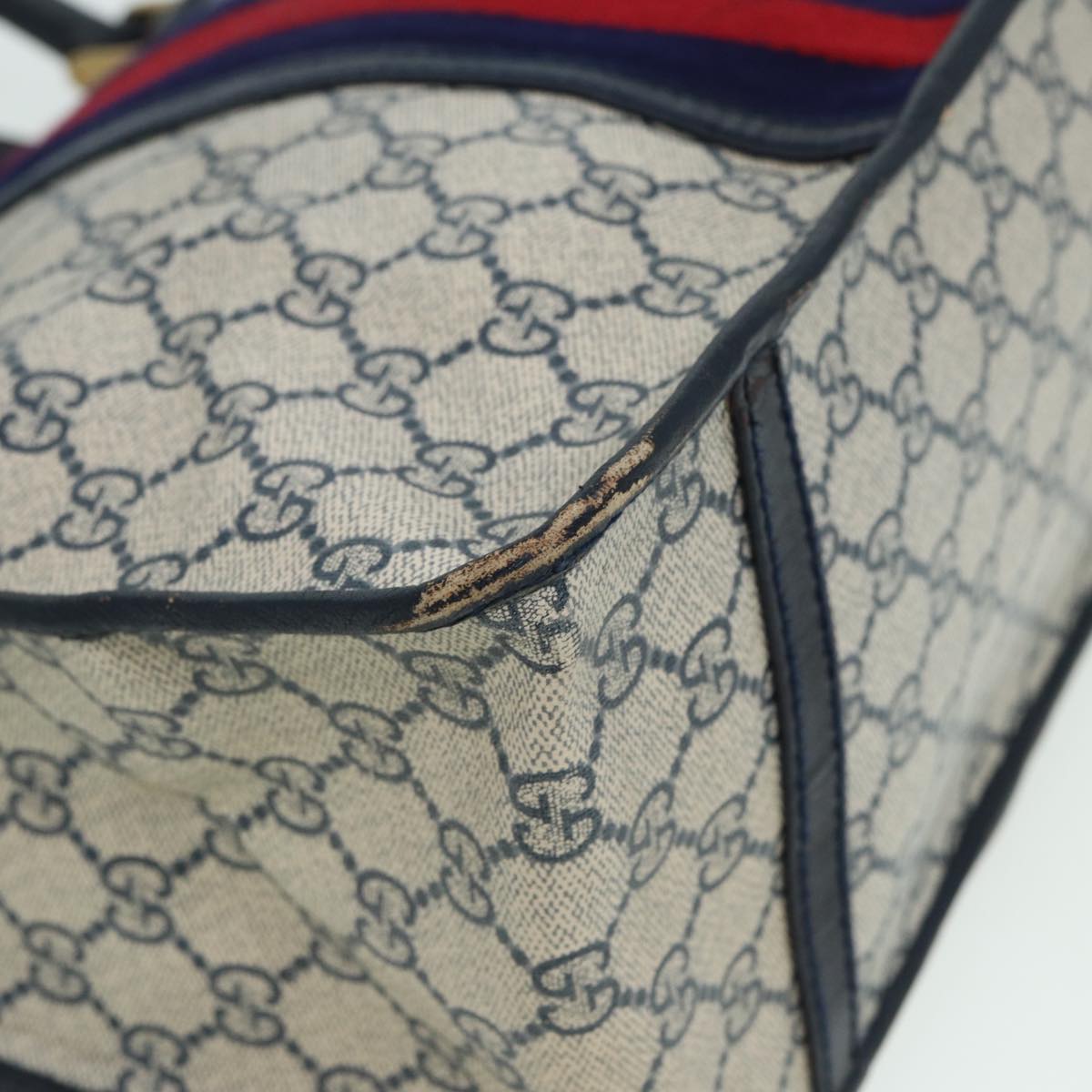 GUCCI GG Canvas Sherry Line Hand Bag PVC Leather Navy fm3583