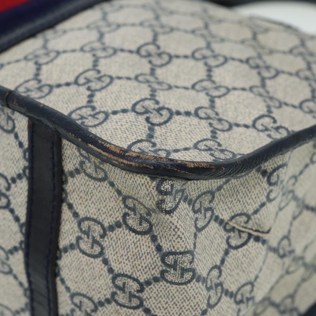 GUCCI GG Canvas Sherry Line Hand Bag PVC Leather Navy fm3583