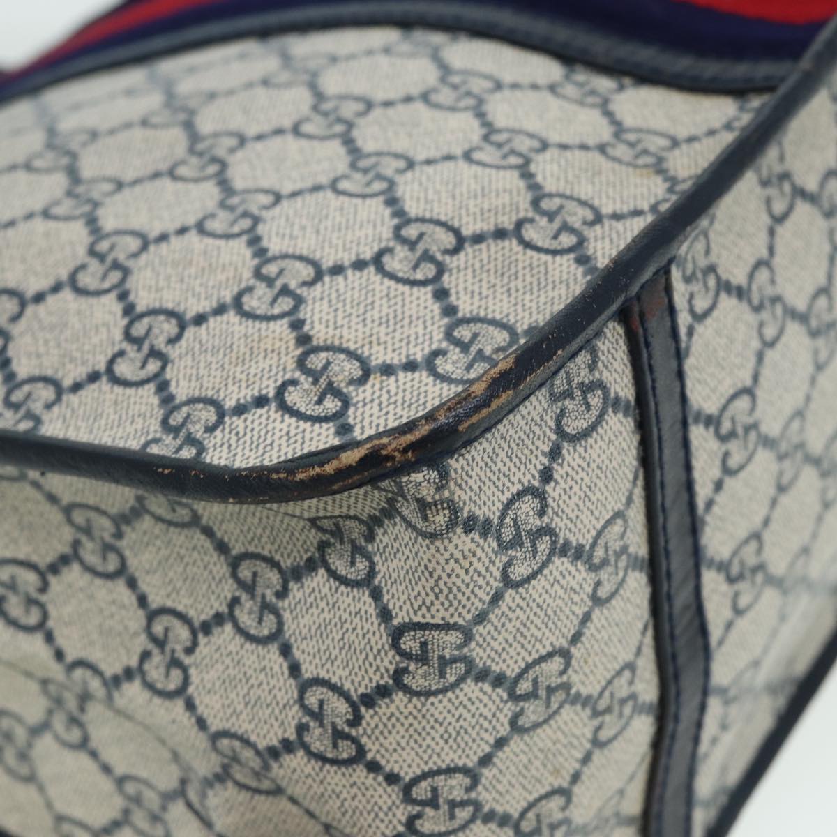 GUCCI GG Canvas Sherry Line Hand Bag PVC Leather Navy fm3583