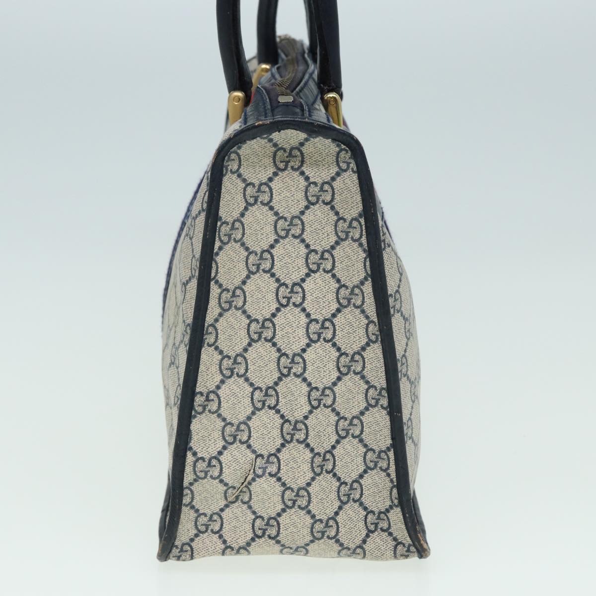 GUCCI GG Canvas Sherry Line Hand Bag PVC Leather Navy fm3583