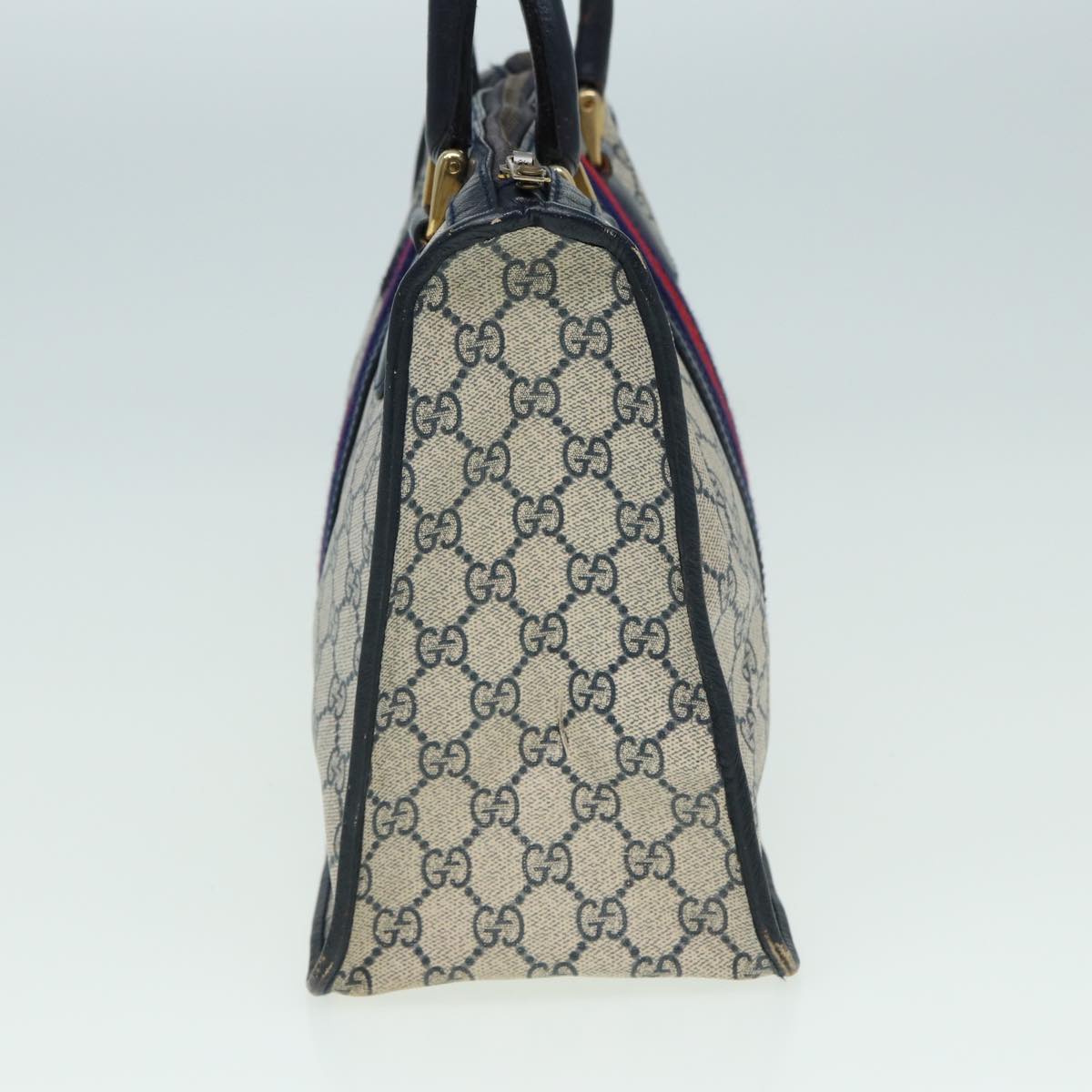 GUCCI GG Canvas Sherry Line Hand Bag PVC Leather Navy fm3583