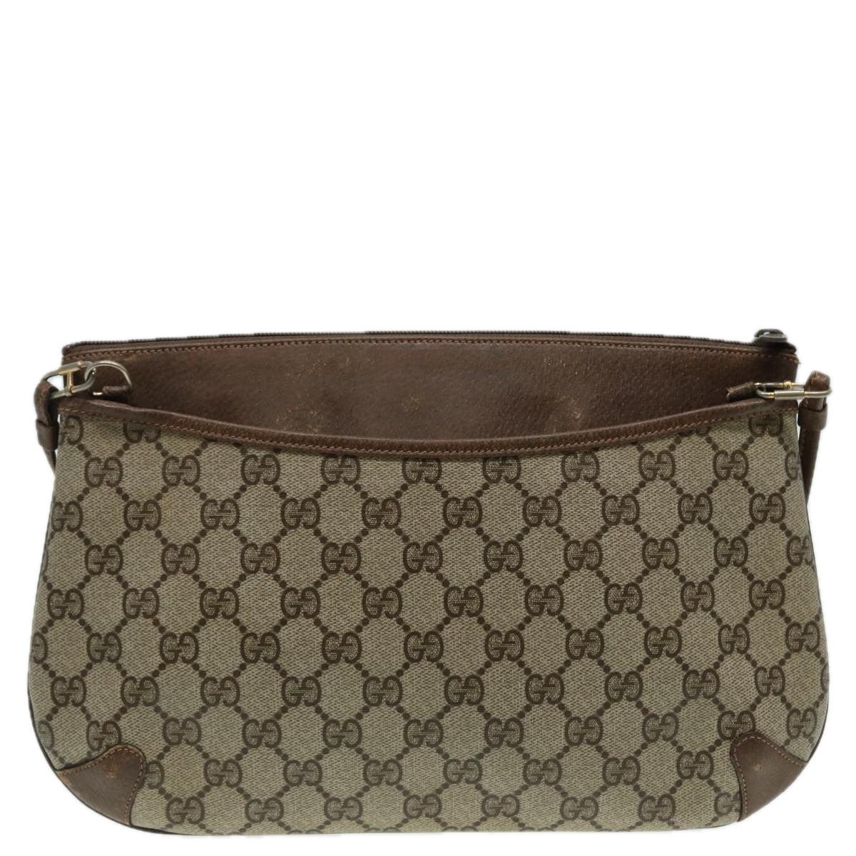 GUCCI GG Canvas Web Sherry Line Shoulder Bag PVC Leather Beige Green fm3586