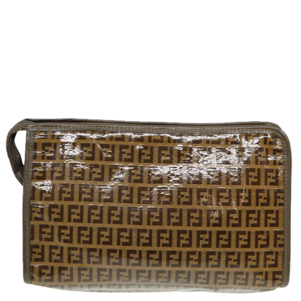 FENDI Zucchino Canvas Clutch Bag Coated Canvas Beige fm3587