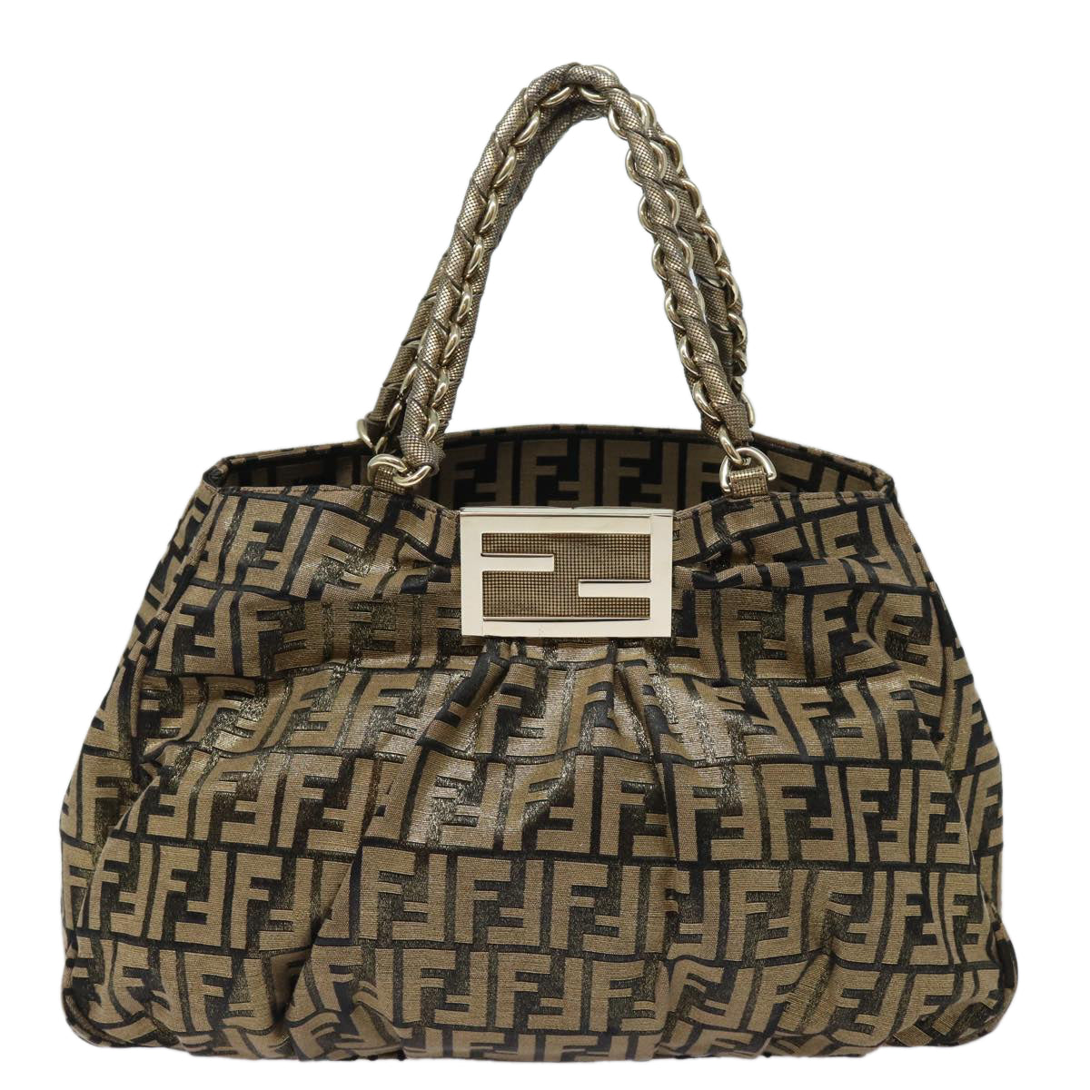 FENDI Zucca Canvas Chain Hand Bag Gold fm3589