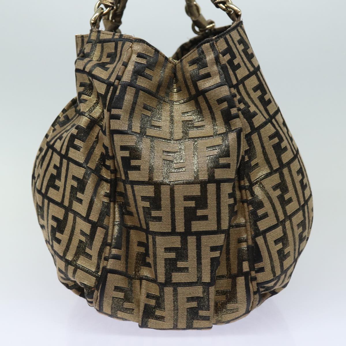 FENDI Zucca Canvas Chain Hand Bag Gold fm3589