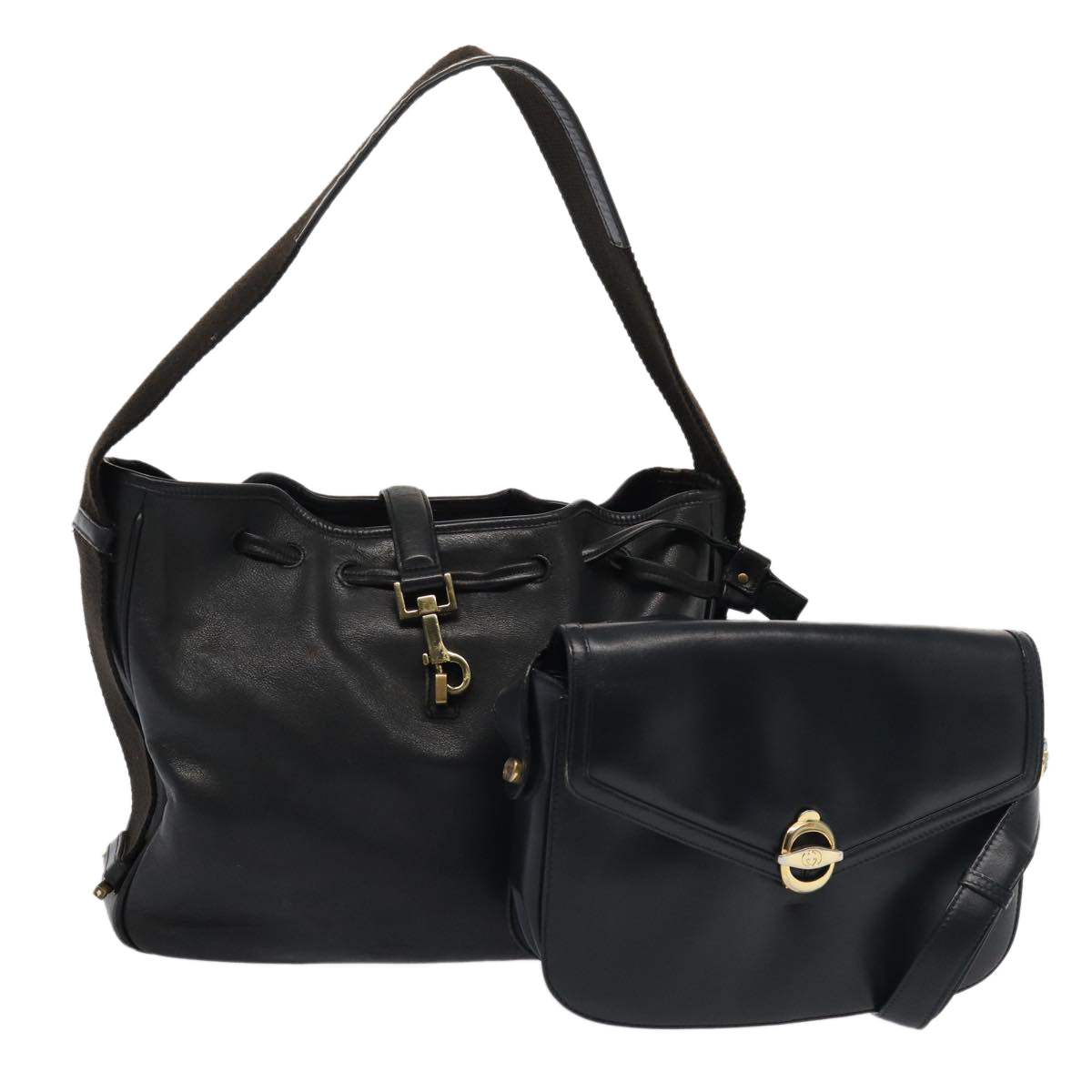 GUCCI Shoulder Bag Leather 2Set Black fm3717