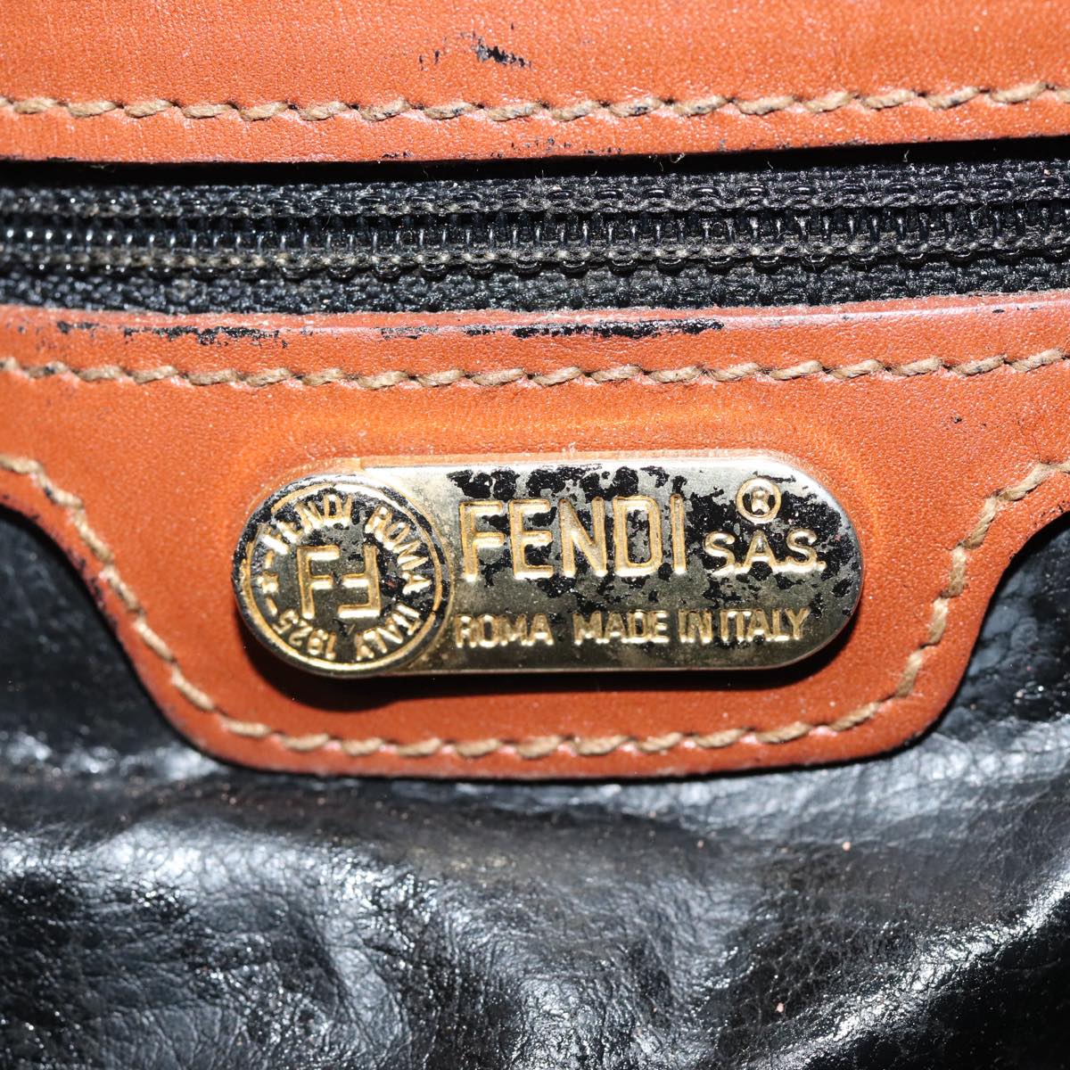 FENDI Pecan Canvas Shoulder Bag Brown Black gold fm3718