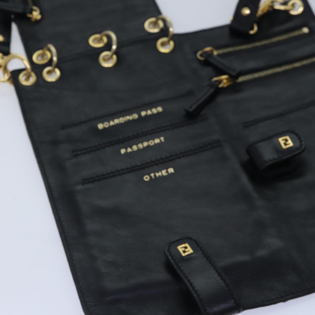 FENDI Zucca Canvas Shoulder Bag Leather Black Gold fm3729
