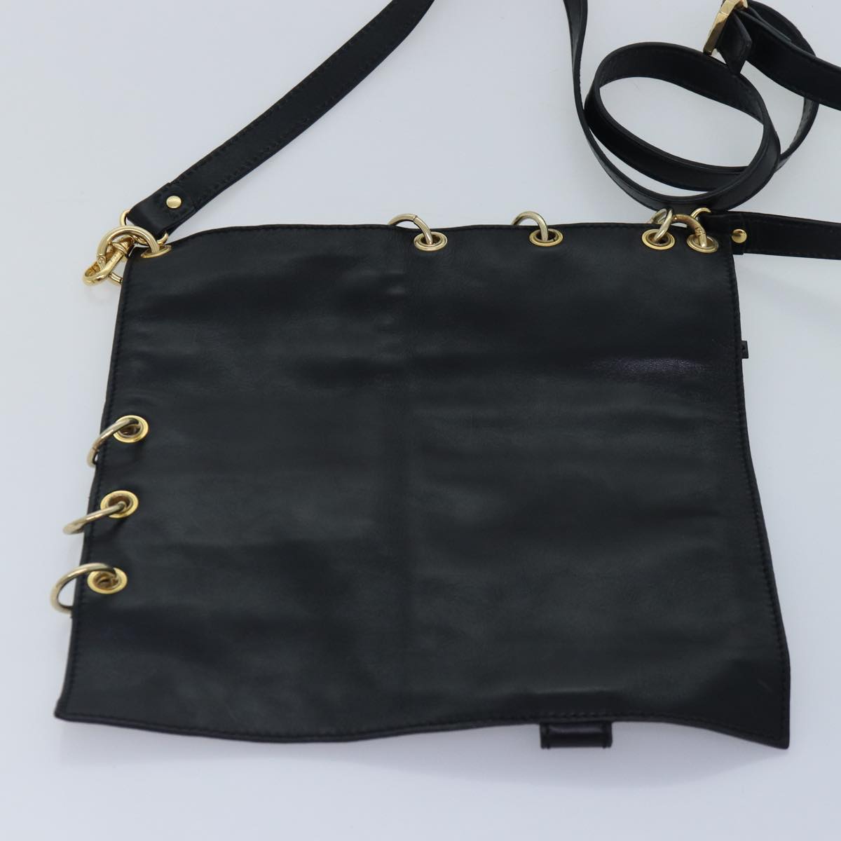 FENDI Zucca Canvas Shoulder Bag Leather Black Gold fm3729