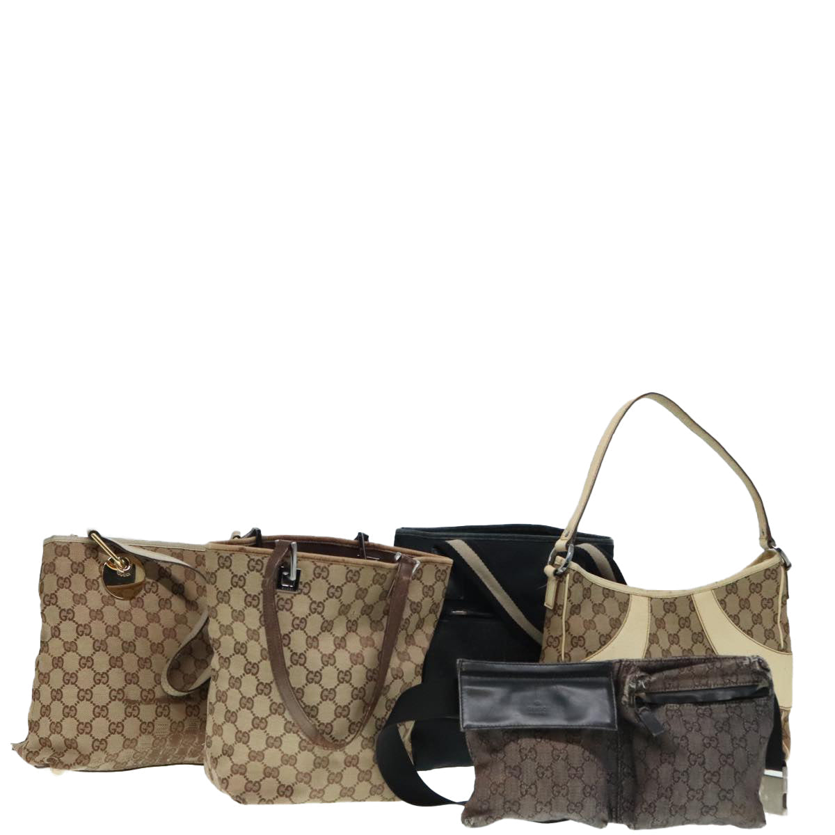 GUCCI GG Canvas Tote Bag 5Set Beige Black fm3749