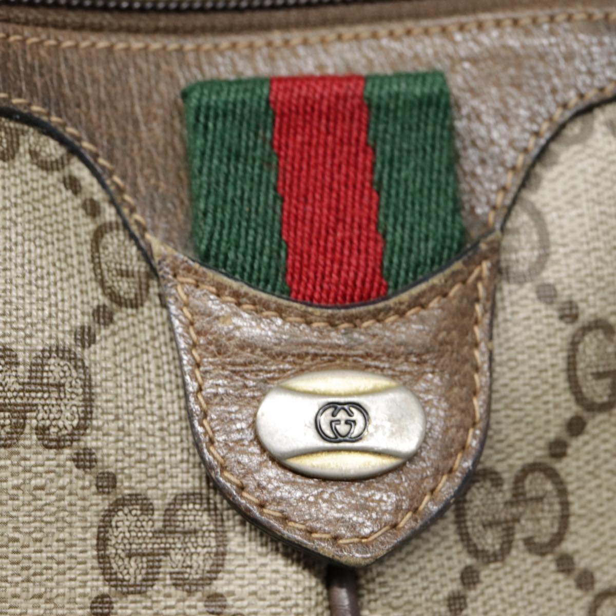 GUCCI GG Supreme Web Sherry Line Shoulder Bag PVC Beige 904 02 047 fm3772