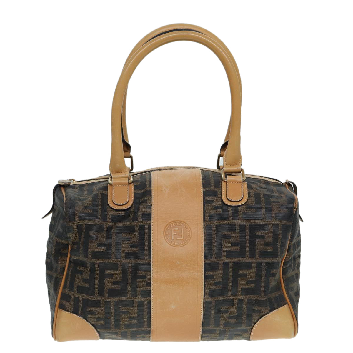 FENDI Zucca Canvas Hand Bag Brown Black gold fm3783