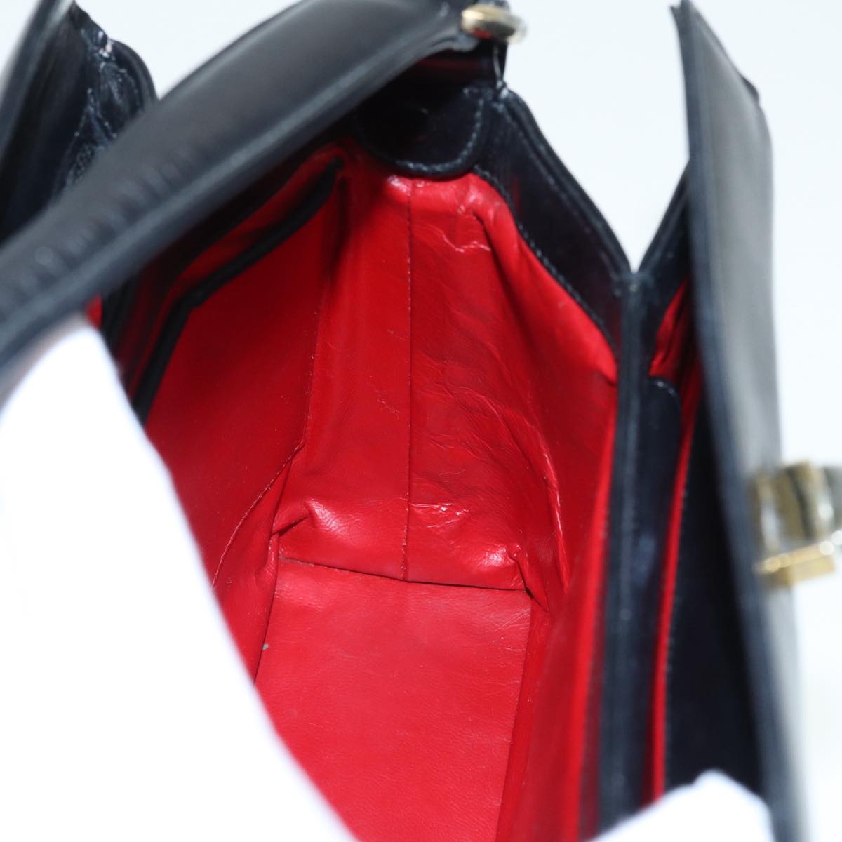 GUCCI Hand Bag Leather Black Gold fm3787