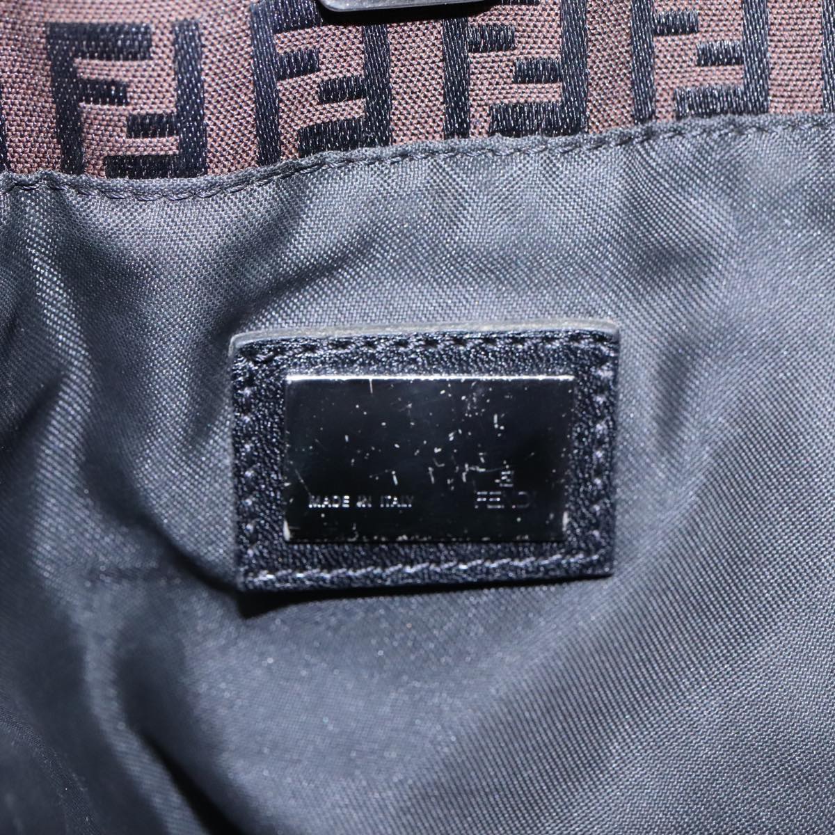 FENDI Zucchino Canvas Tote Bag Brown Black Silver fm3814