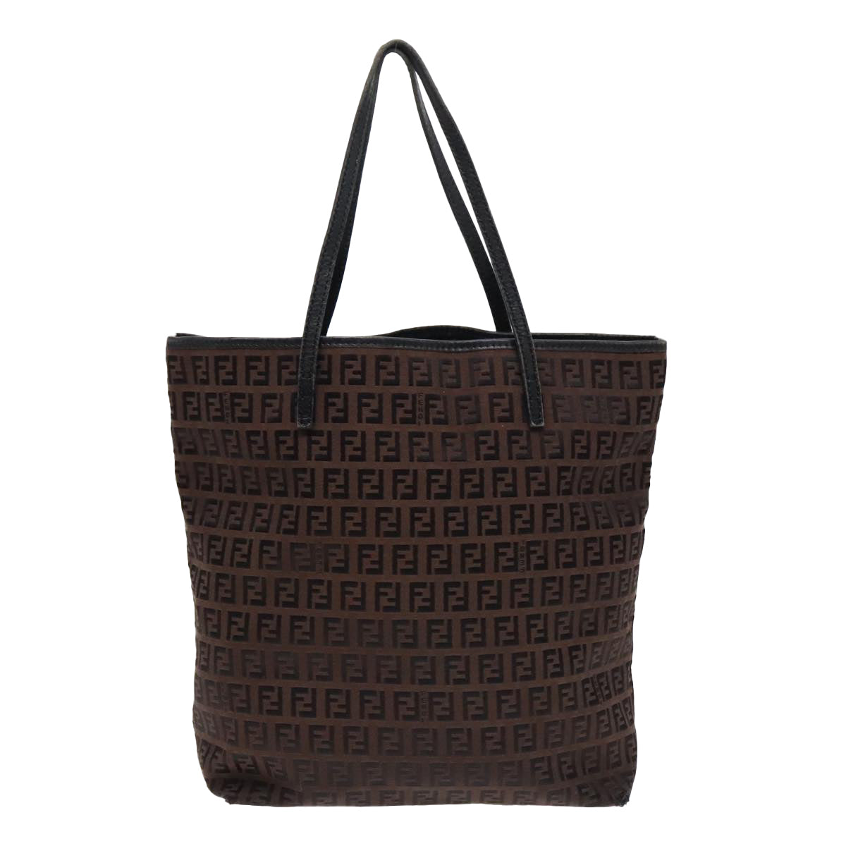 FENDI Zucchino Canvas Tote Bag Brown Black Silver fm3814