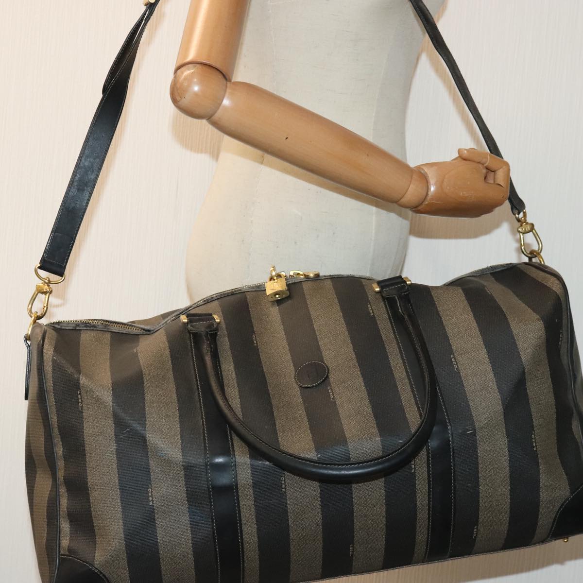 FENDI Pecan Canvas Boston Bag Coated Canvas 2way Brown fm3900