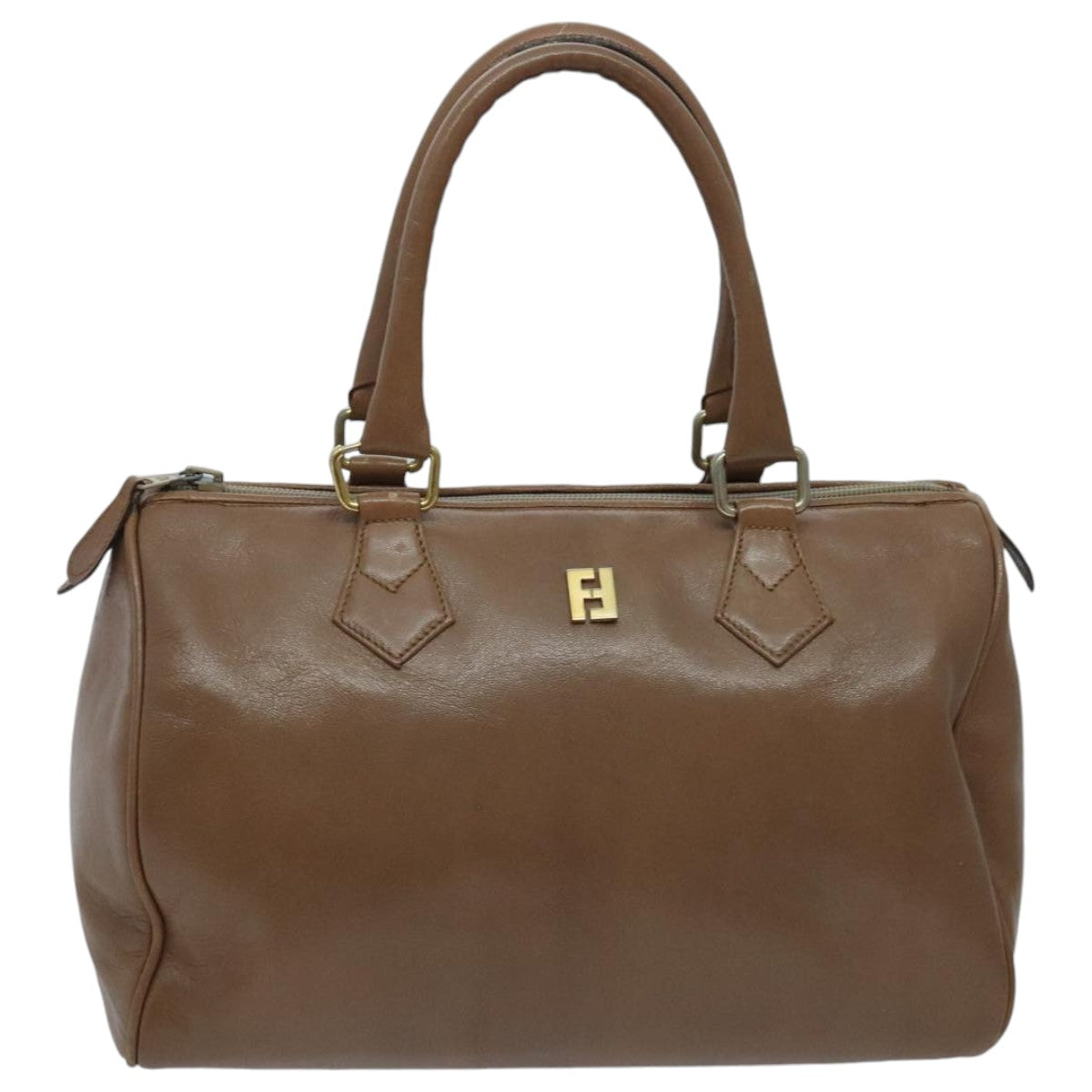 FENDI Hand Bag Leather Brown Gold fm3951