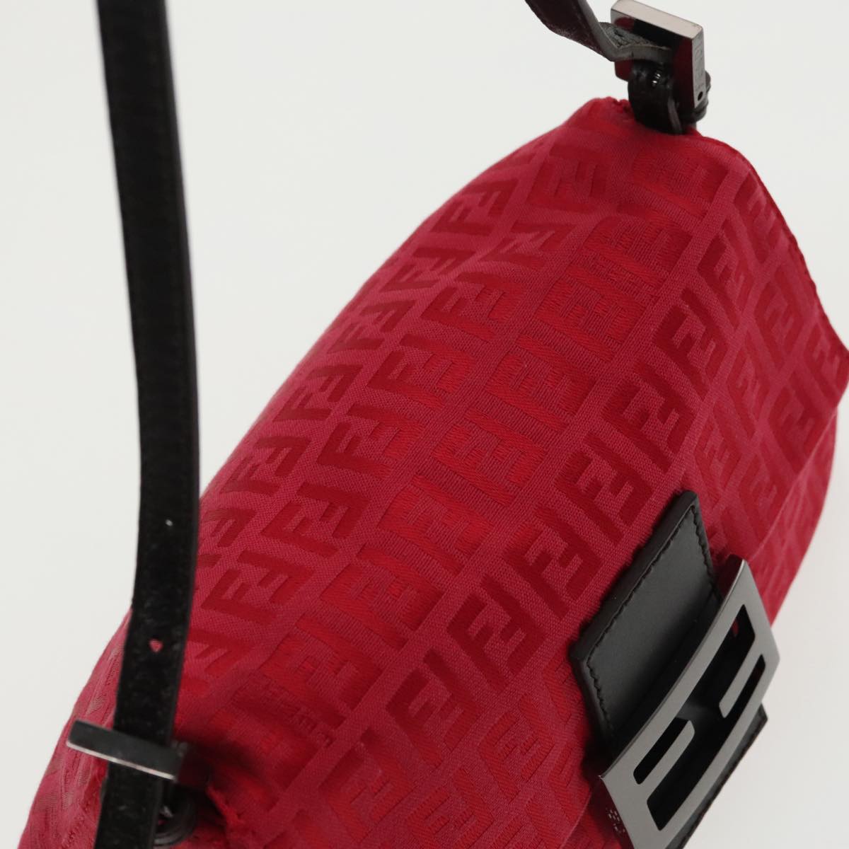 FENDI Zucchino Canvas Mini Mamma Baguette Shoulder Bag Red Silver fm3971A