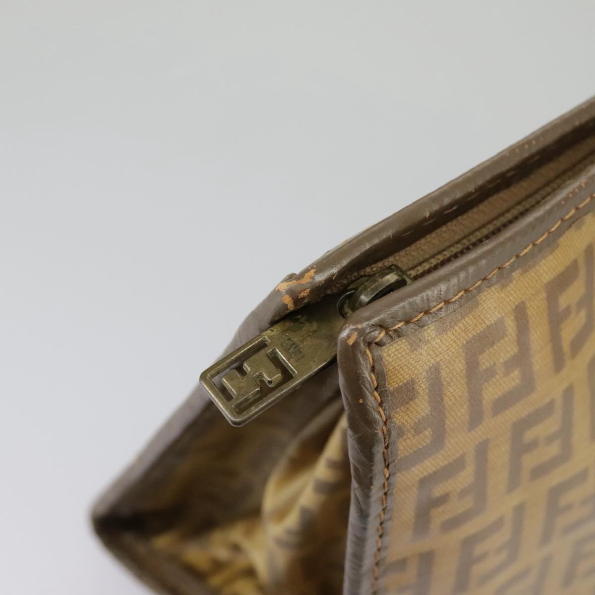 FENDI Zucchino Canvas Pouch Hand Bag Coated Canvas 3Set Beige fm3999