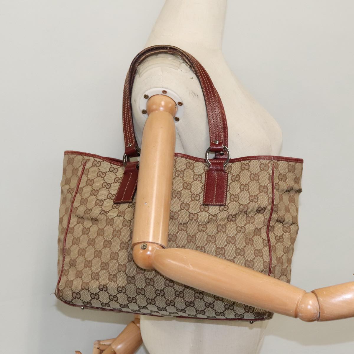 GUCCI GG Canvas Tote Bag Beige Silver fm4008