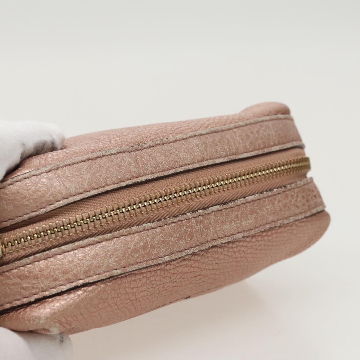 GUCCI Pouch Leather Pink Gold 308634 fm4022