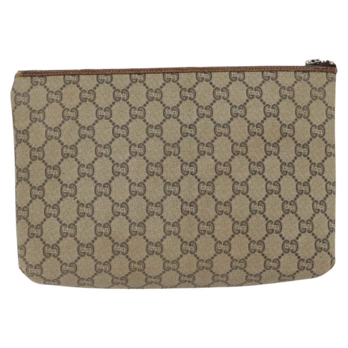 GUCCI GG Plus Supreme Clutch Bag PVC Leather Beige fm4064