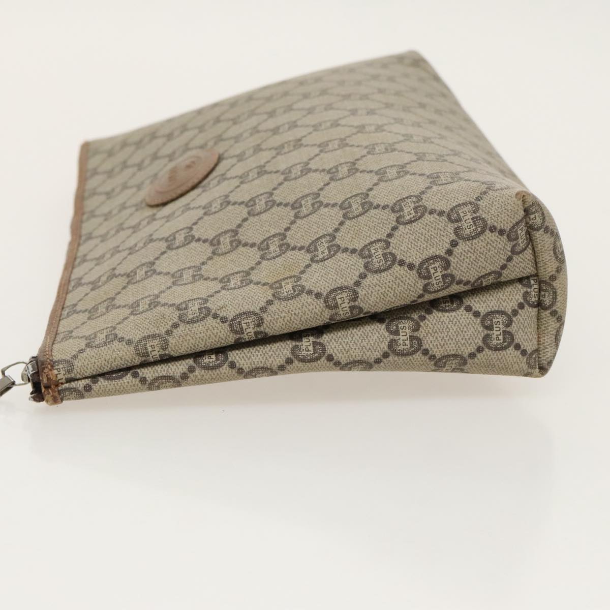 GUCCI GG Plus Supreme Clutch Bag PVC Leather Beige fm4064