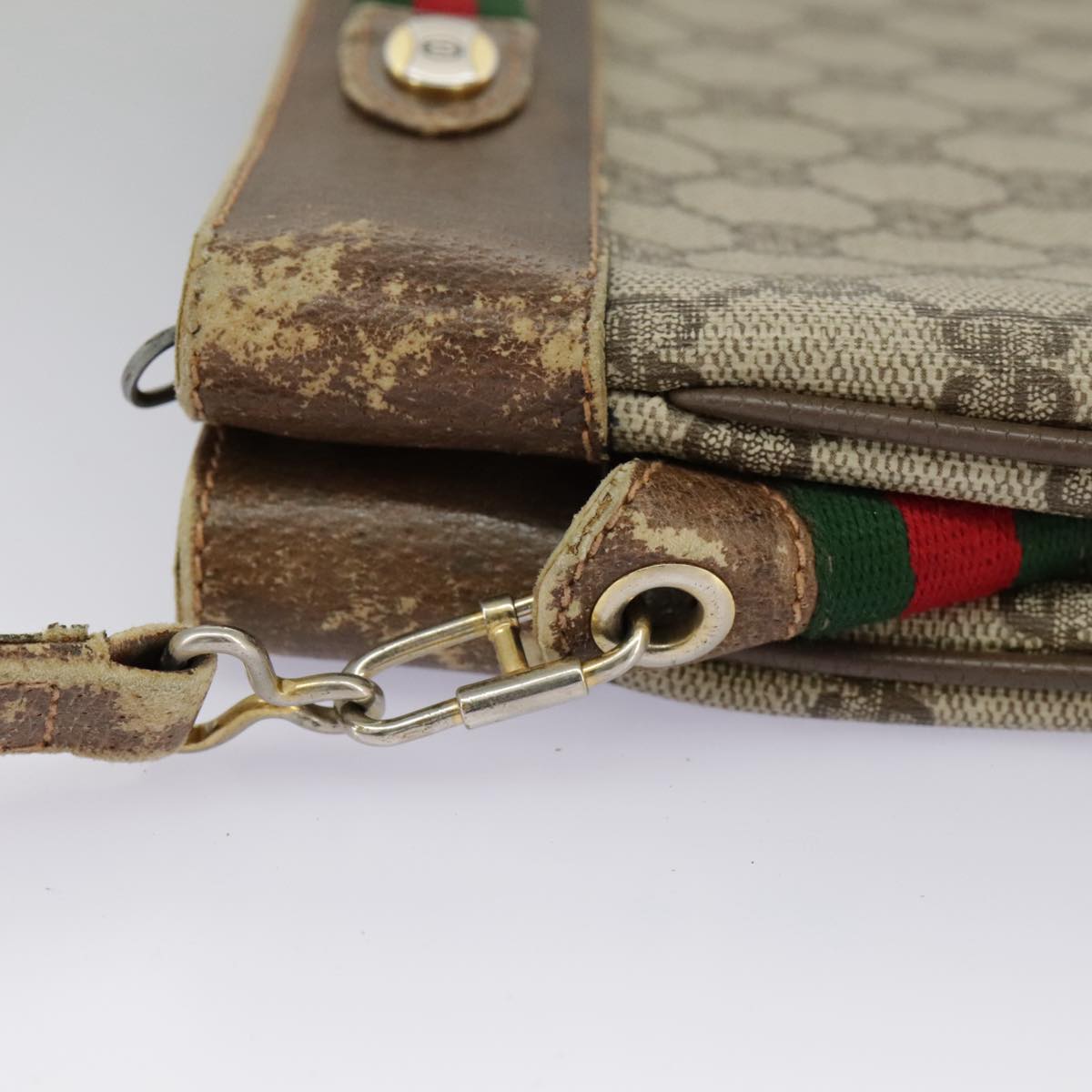 GUCCI GG Supreme Web Sherry Line Shoulder Bag PVC Leather Beige Red fm4067