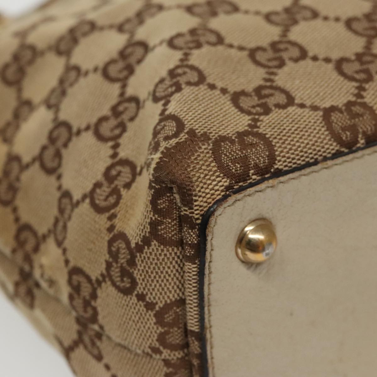 GUCCI GG Canvas Tote Bag Beige Gold 120840 fm4073