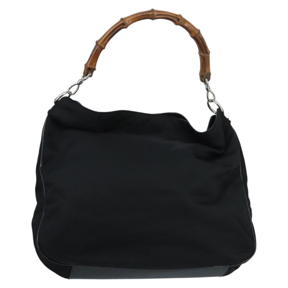 GUCCI Bamboo Hand Bag Nylon 2way Black Silver 001 2404 1577 fm4088