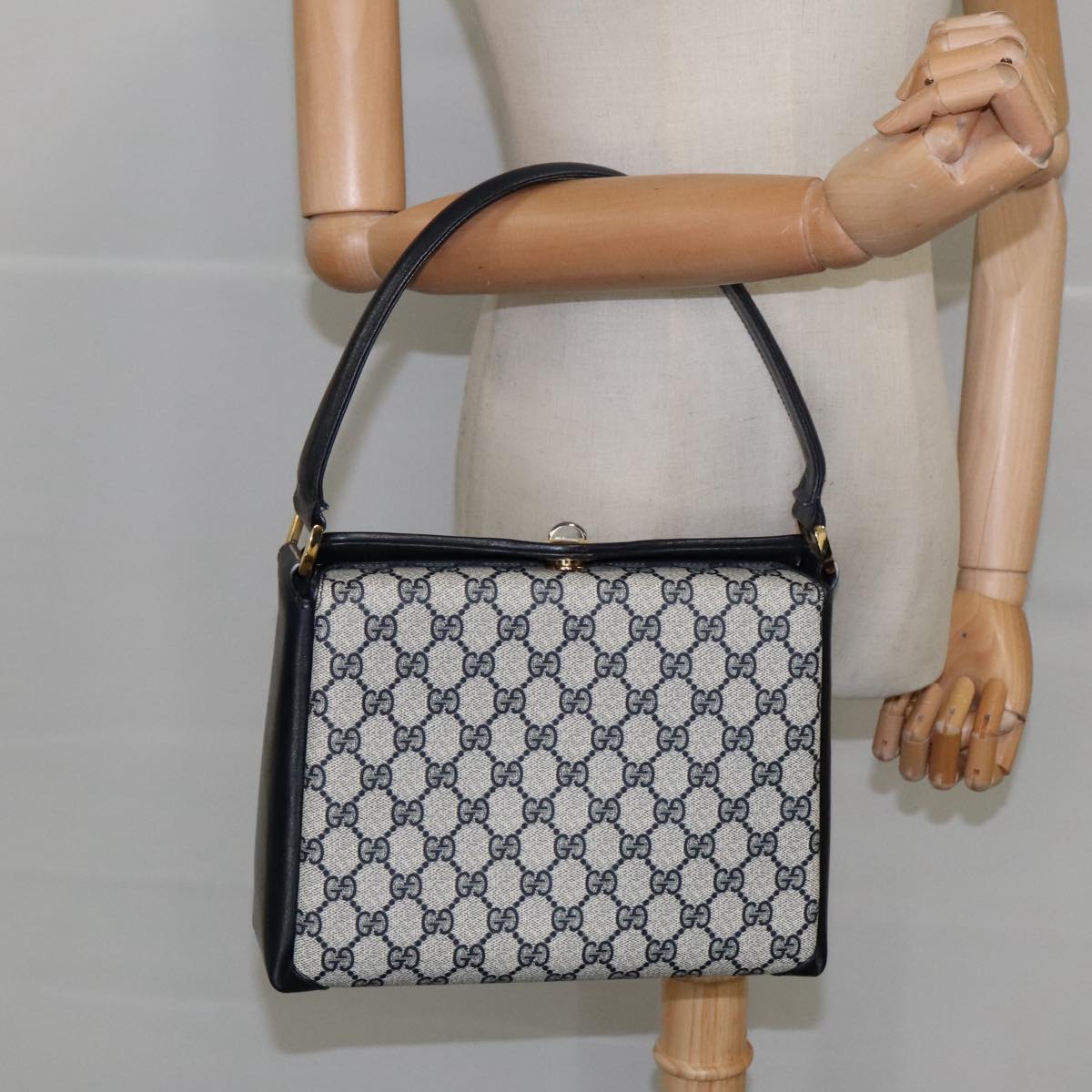 GUCCI GG Supreme Sherry Line Hand Bag PVC Navy fm4161