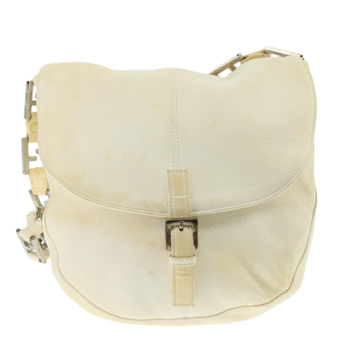FENDI Chain Shoulder Bag Leather White Silver fm4231