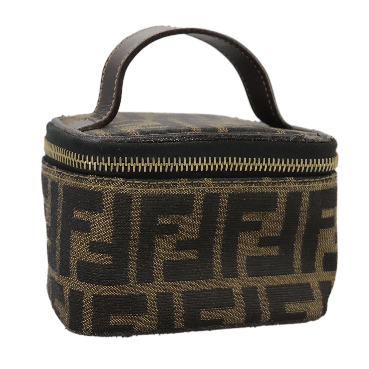 FENDI Zucca Canvas Vanity Pouch Brown Black fm4232