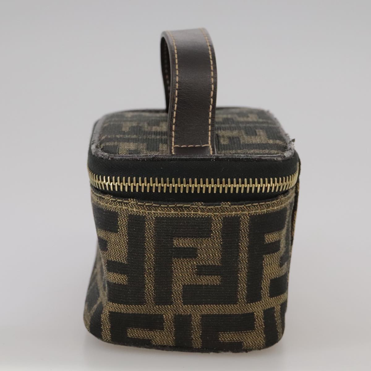 FENDI Zucca Canvas Vanity Pouch Brown Black fm4232