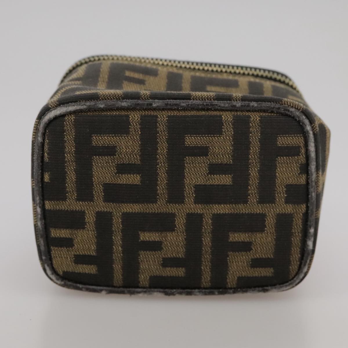 FENDI Zucca Canvas Vanity Pouch Brown Black fm4232