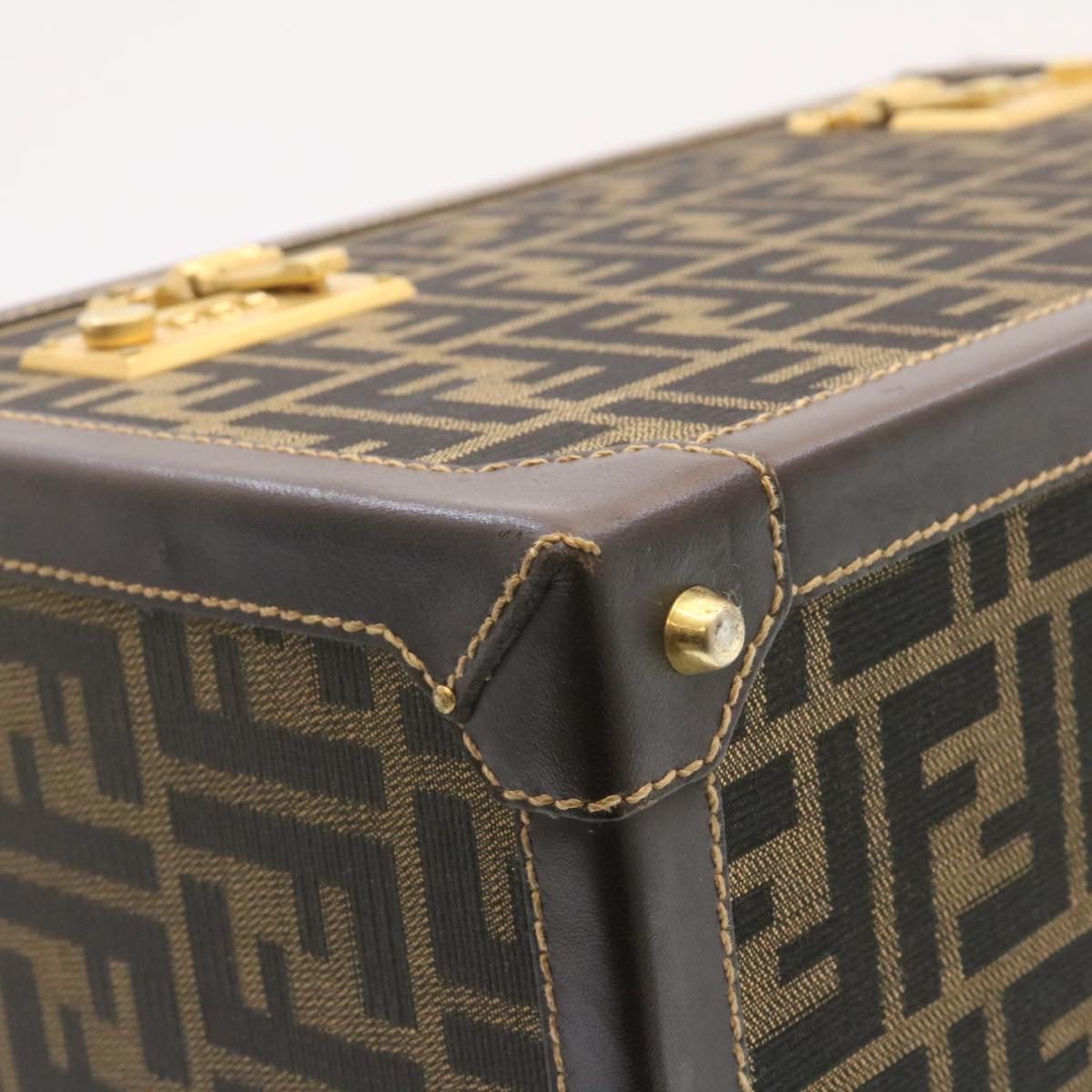 FENDI Zucca Canvas Vanity box Hand Bag Brown fm664A