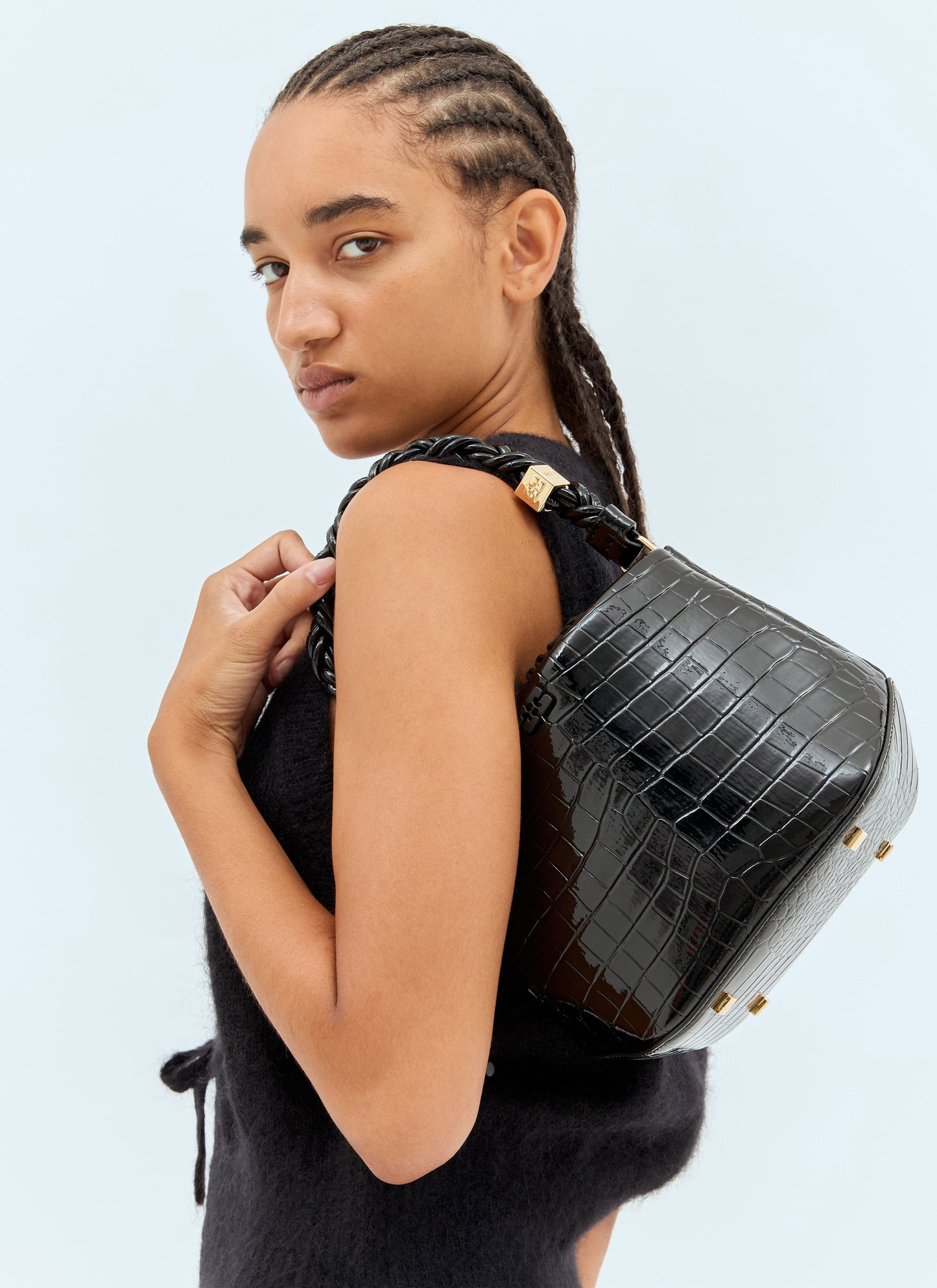 Ganni Women Bou Croc Embossed Bucket Bag