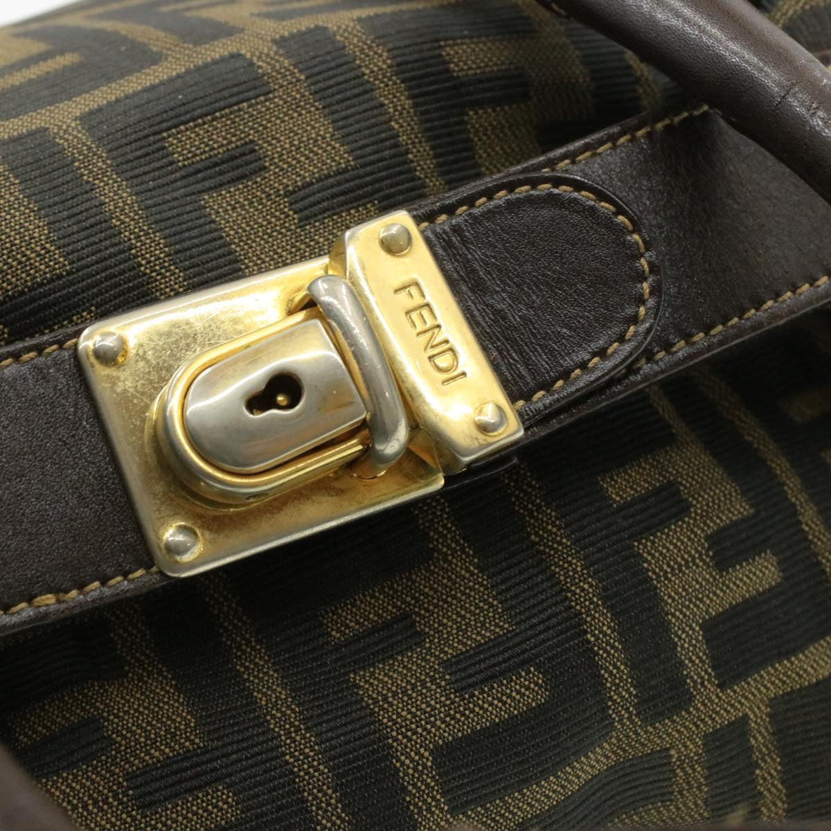 FENDI Zucca Canvas Hand Bag Black Brown am092g